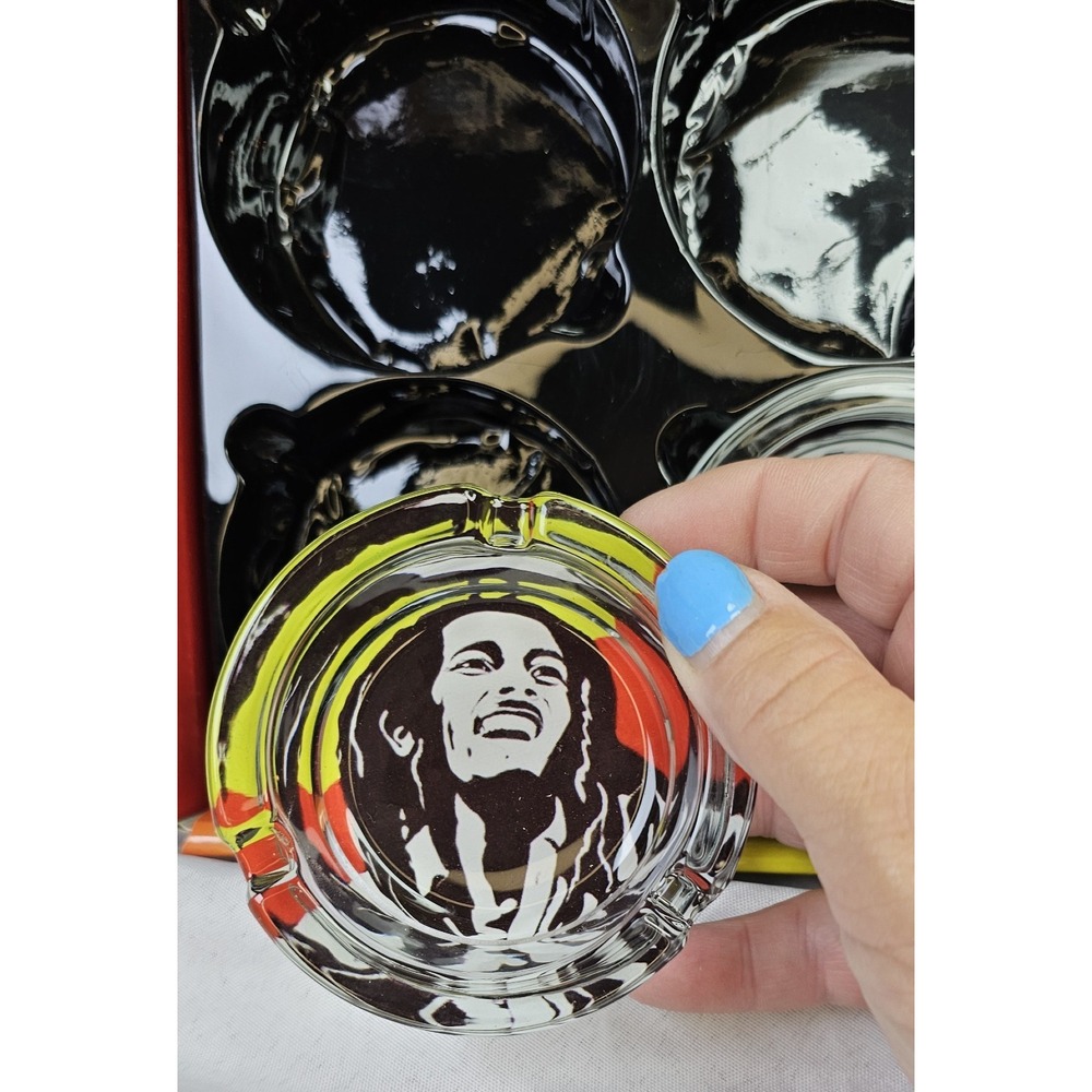NEW 3.1/4"  1 Thick Round Glass‎ Cigarette Ashtray 3 Bob Marley Design To Choose - Picture 9 of 14